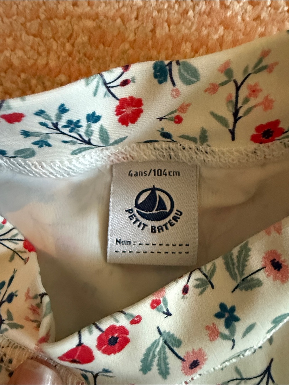 Petit Bateau Girls' Floral Long-Sleeve swim Top - White with Red & Blue Flowers - Picture 4 of 6